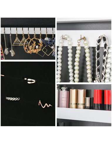 HOMCOM Mirrored Jewelry Cabinet Full Body with LED Light, 3 Angle Adjustable, for Rings, Earrings, Bracelets, Cosmetics, Warm Wh