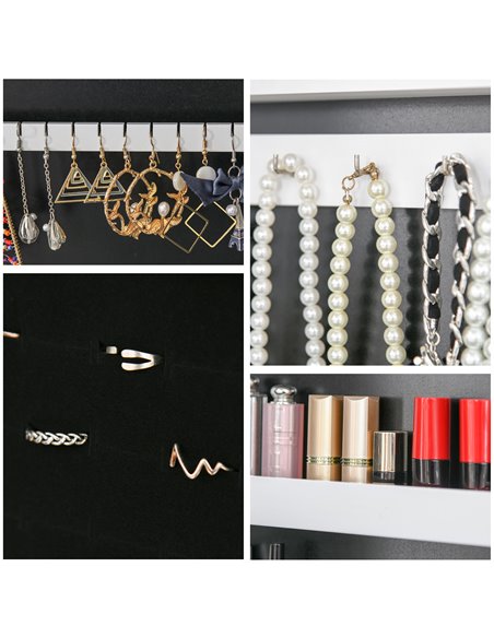 HOMCOM Mirrored Jewelry Cabinet Full Body with LED Light, 3 Angle Adjustable, for Rings, Earrings, Bracelets, Cosmetics, Warm Wh - pic 92384 | FastDaddyshop