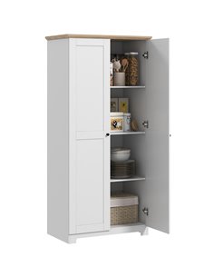 HOMCOM 172cm Wooden Storage Cabinet Cupboard With 2 Doors 4 Shelves White Pantry Closet 833-595
