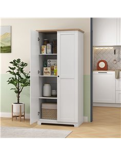 HOMCOM 172cm Wooden Storage Cabinet Cupboard With 2 Doors 4 Shelves White Pantry Closet 833-595 2