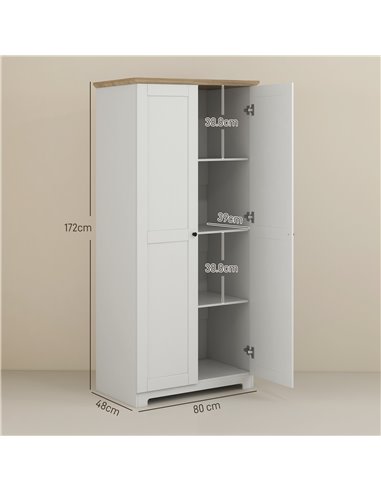 HOMCOM 172cm Wooden Storage Cabinet Cupboard With 2 Doors 4 Shelves White Pantry Closet 833-595