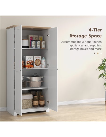 HOMCOM 172cm Wooden Storage Cabinet Cupboard With 2 Doors 4 Shelves White Pantry Closet 833-595 - pic 92390 | FastDaddyshop