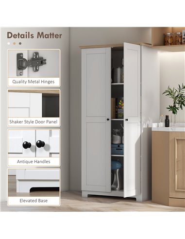 HOMCOM 172cm Wooden Storage Cabinet Cupboard With 2 Doors 4 Shelves White Pantry Closet 833-595