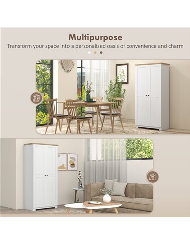 HOMCOM 172cm Wooden Storage Cabinet Cupboard With 2 Doors 4 Shelves White Pantry Closet 833-595