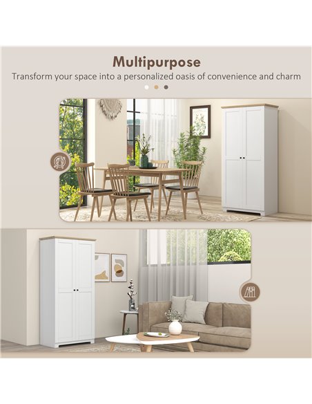 HOMCOM 172cm Wooden Storage Cabinet Cupboard With 2 Doors 4 Shelves White Pantry Closet 833-595 - pic 92394 | FastDaddyshop