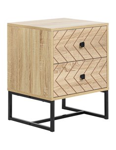 HOMCOM Unique Bedside Cabinet, Two-Drawer Nightstand, Zig Zag Design, Black Metal Handles, Melamine Finish 831-259