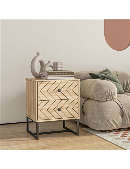 HOMCOM Unique Bedside Cabinet, Two-Drawer Nightstand, Zig Zag Design, Black Metal Handles, Melamine Finish 831-259 - pic 92406 | FastDaddyshop