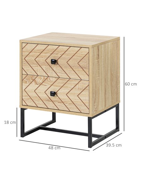 HOMCOM Unique Bedside Cabinet, Two-Drawer Nightstand, Zig Zag Design, Black Metal Handles, Melamine Finish 831-259 - pic 92407 | FastDaddyshop