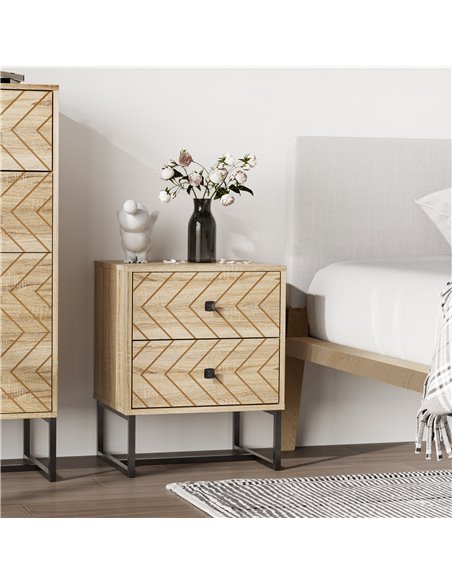 HOMCOM Unique Bedside Cabinet, Two-Drawer Nightstand, Zig Zag Design, Black Metal Handles, Melamine Finish 831-259 - pic 92411 | FastDaddyshop
