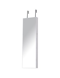 HOMCOM Mirrored Jewellery Cabinet, Door/Wall Mounted Organiser, Lockable with 6 LED Lights, White 831-269WT