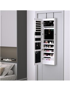 HOMCOM Mirrored Jewellery Cabinet, Door/Wall Mounted Organiser, Lockable with 6 LED Lights, White 831-269WT 2