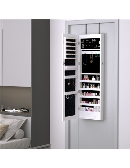 HOMCOM Mirrored Jewellery Cabinet, Door/Wall Mounted Organiser, Lockable with 6 LED Lights, White 831-269WT - pic 92424 | FastDaddyshop