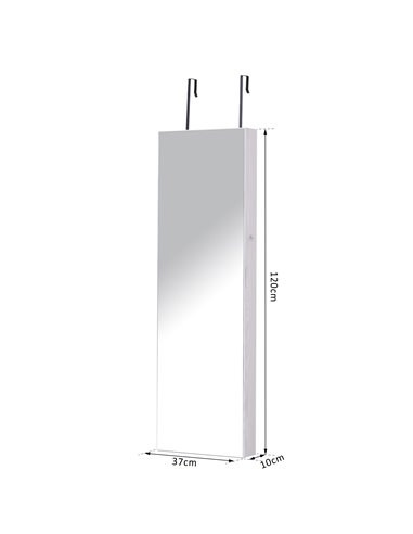 HOMCOM Mirrored Jewellery Cabinet, Door/Wall Mounted Organiser, Lockable with 6 LED Lights, White 831-269WT