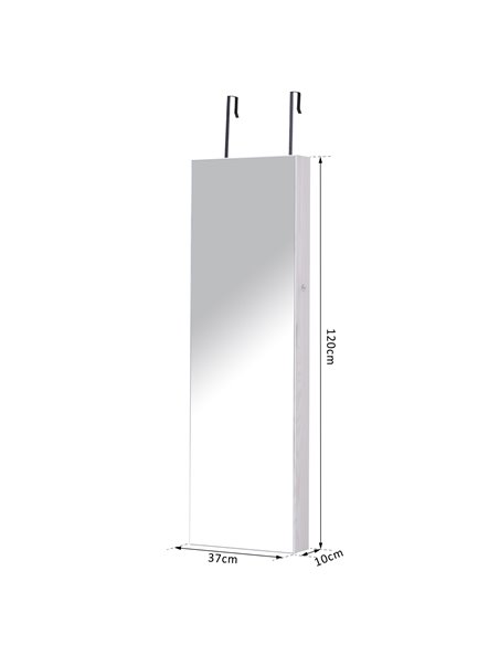 HOMCOM Mirrored Jewellery Cabinet, Door/Wall Mounted Organiser, Lockable with 6 LED Lights, White 831-269WT - pic 92425 | FastDaddyshop