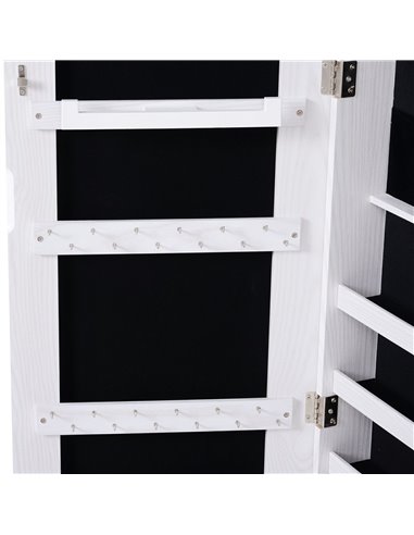 HOMCOM Mirrored Jewellery Cabinet, Door/Wall Mounted Organiser, Lockable with 6 LED Lights, White 831-269WT