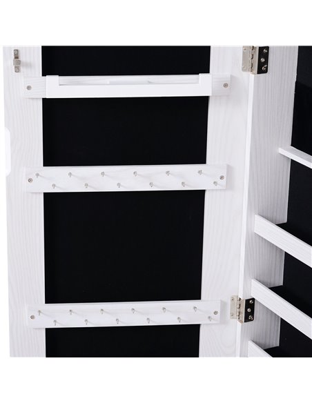 HOMCOM Mirrored Jewellery Cabinet, Door/Wall Mounted Organiser, Lockable with 6 LED Lights, White 831-269WT - pic 92430 | FastDaddyshop