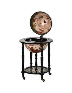 HOMCOM Unique Globe Drinks Cabinet Wood Frame 3 Compartments Bottles Glasses w/ Bottom Shelf 4 Wheels Antique Movable Storage Br