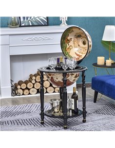 HOMCOM Unique Globe Drinks Cabinet Wood Frame 3 Compartments Bottles Glasses w/ Bottom Shelf 4 Wheels Antique Movable Storage Br 2