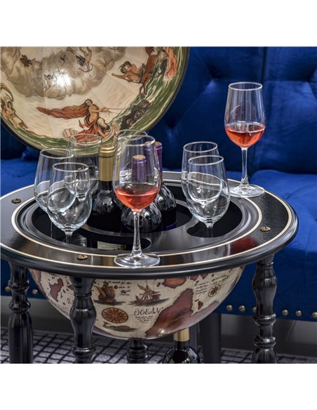 HOMCOM Unique Globe Drinks Cabinet Wood Frame 3 Compartments Bottles Glasses w/ Bottom Shelf 4 Wheels Antique Movable Storage Br - pic 92440 | FastDaddyshop