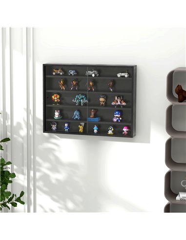 HOMCOM Particle Board 5-Tier Glass Door Display Cabinet Black 833-761