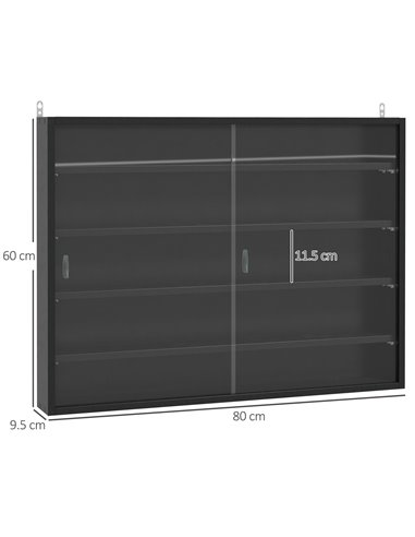 HOMCOM Particle Board 5-Tier Glass Door Display Cabinet Black 833-761