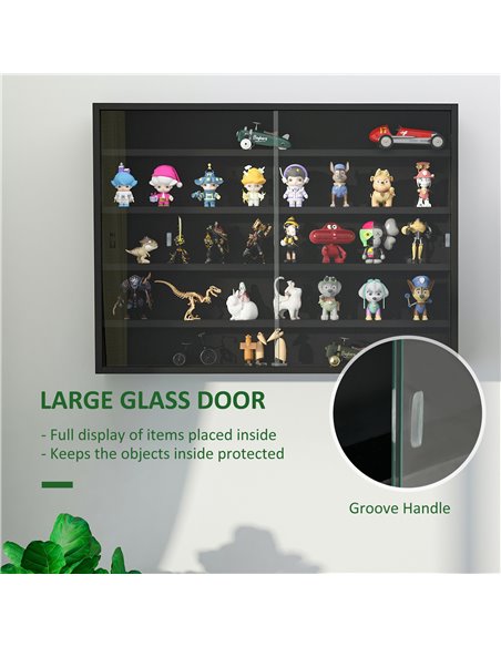 HOMCOM Particle Board 5-Tier Glass Door Display Cabinet Black 833-761 - pic 92463 | FastDaddyshop