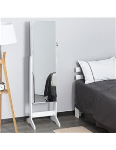 HOMCOM Jewelry Cabinet Standing Mirror Full Length Makeup Lockable Armoire Storage Organizer White 831-322 2