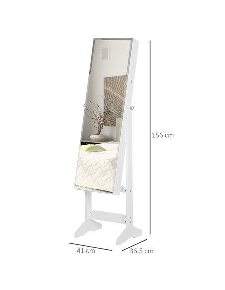 HOMCOM Jewelry Cabinet Standing Mirror Full Length Makeup Lockable Armoire Storage Organizer White 831-322 - pic 92479 | FastDaddyshop