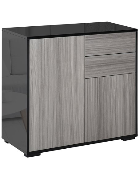 HOMCOM Modern Stylish Freestanding Push-Open Design Cabinet with 2 Drawer, 2 Door Cabinet, 2 Part Inner Space-Light Grey and Bla - pic 92522 | FastDaddyshop
