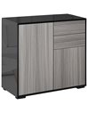 HOMCOM Modern Stylish Freestanding Push-Open Design Cabinet with 2 Drawer, 2 Door Cabinet, 2 Part Inner Space-Light Grey and Bla