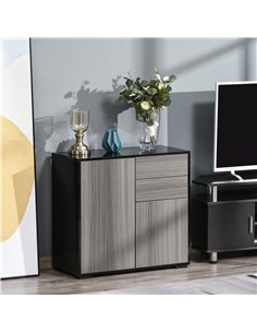 HOMCOM Modern Stylish Freestanding Push-Open Design Cabinet with 2 Drawer, 2 Door Cabinet, 2 Part Inner Space-Light Grey and Bla 2