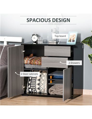 HOMCOM Modern Stylish Freestanding Push-Open Design Cabinet with 2 Drawer, 2 Door Cabinet, 2 Part Inner Space-Light Grey and Bla