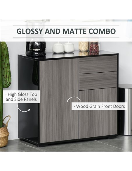 HOMCOM Modern Stylish Freestanding Push-Open Design Cabinet with 2 Drawer, 2 Door Cabinet, 2 Part Inner Space-Light Grey and Bla - pic 92526 | FastDaddyshop