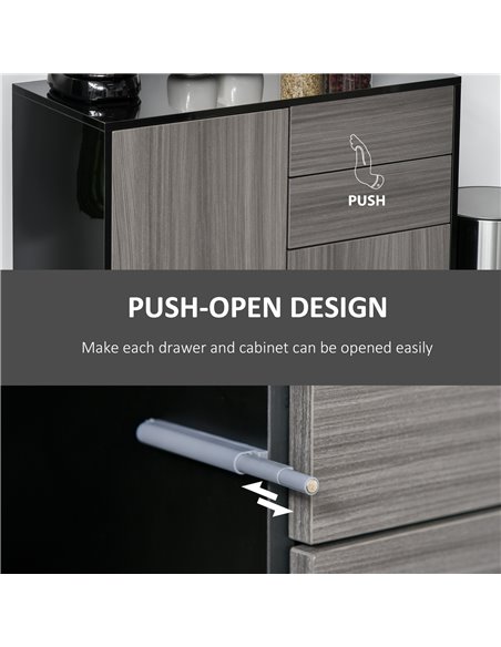 HOMCOM Modern Stylish Freestanding Push-Open Design Cabinet with 2 Drawer, 2 Door Cabinet, 2 Part Inner Space-Light Grey and Bla - pic 92527 | FastDaddyshop