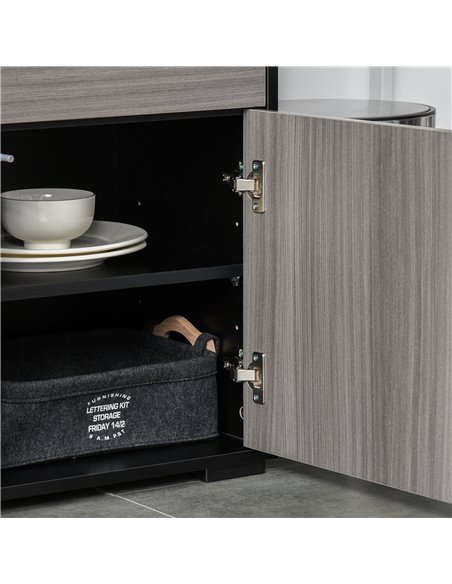 HOMCOM Modern Stylish Freestanding Push-Open Design Cabinet with 2 Drawer, 2 Door Cabinet, 2 Part Inner Space-Light Grey and Bla - pic 92529 | FastDaddyshop
