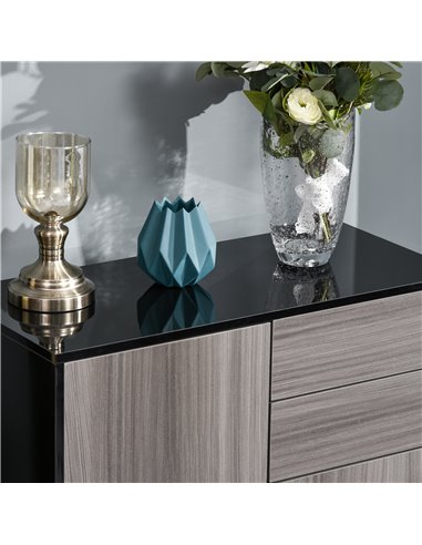 HOMCOM Modern Stylish Freestanding Push-Open Design Cabinet with 2 Drawer, 2 Door Cabinet, 2 Part Inner Space-Light Grey and Bla