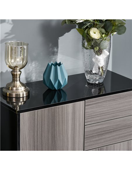 HOMCOM Modern Stylish Freestanding Push-Open Design Cabinet with 2 Drawer, 2 Door Cabinet, 2 Part Inner Space-Light Grey and Bla - pic 92530 | FastDaddyshop