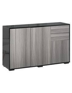 HOMCOM Sideboard High Gloss, 2 Drawer Push-Open Cabinet for Living Room, Bedroom, Light Grey and Black 838-077