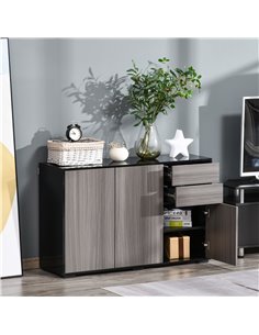 HOMCOM Sideboard High Gloss, 2 Drawer Push-Open Cabinet for Living Room, Bedroom, Light Grey and Black 838-077 2