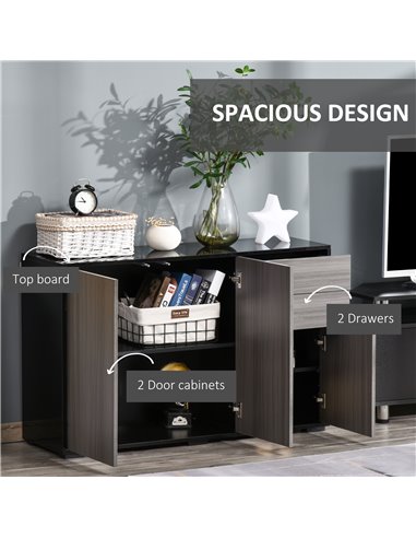 HOMCOM Sideboard High Gloss, 2 Drawer Push-Open Cabinet for Living Room, Bedroom, Light Grey and Black 838-077