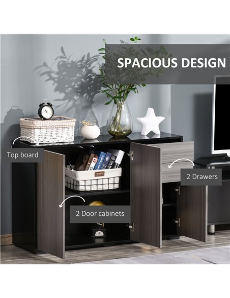 HOMCOM Sideboard High Gloss, 2 Drawer Push-Open Cabinet for Living Room, Bedroom, Light Grey and Black 838-077 - pic 92534 | FastDaddyshop