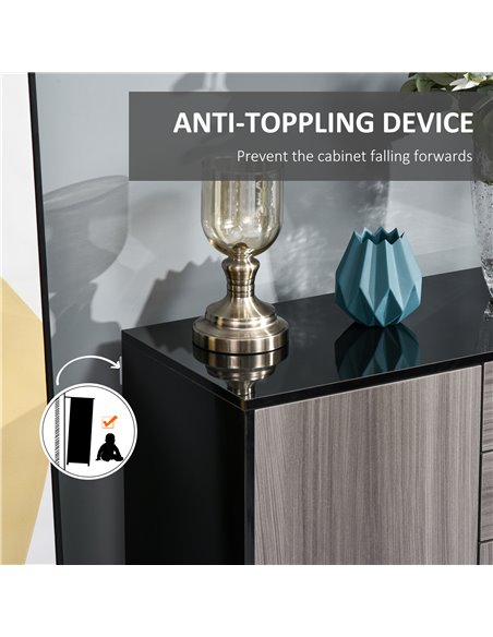 HOMCOM Sideboard High Gloss, 2 Drawer Push-Open Cabinet for Living Room, Bedroom, Light Grey and Black 838-077 - pic 92535 | FastDaddyshop