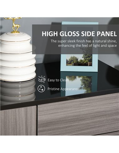 HOMCOM Sideboard High Gloss, 2 Drawer Push-Open Cabinet for Living Room, Bedroom, Light Grey and Black 838-077