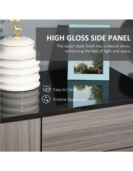 HOMCOM Sideboard High Gloss, 2 Drawer Push-Open Cabinet for Living Room, Bedroom, Light Grey and Black 838-077 - pic 92536 | FastDaddyshop