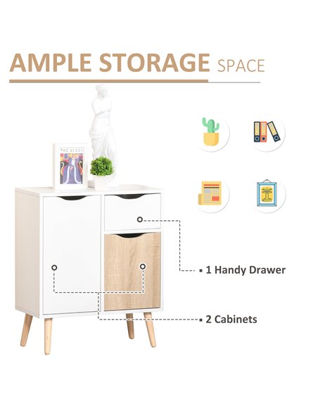 HOMCOM Floor Cabinet Storage Cupboard Sideboard with Drawer for Bedroom, Living Room, Entryway, Natural 837-116ND - pic 92562 | FastDaddyshop
