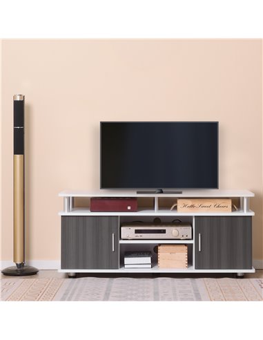 HOMCOM TV Cabinet Unit for TVs up to 55'' with Storage Shelf and Cupboards, Living Room Entertainment Center Media Console, Grey