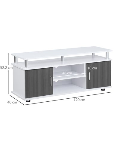HOMCOM TV Cabinet Unit for TVs up to 55'' with Storage Shelf and Cupboards, Living Room Entertainment Center Media Console, Grey