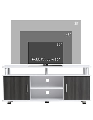 HOMCOM TV Cabinet Unit for TVs up to 55'' with Storage Shelf and Cupboards, Living Room Entertainment Center Media Console, Grey
