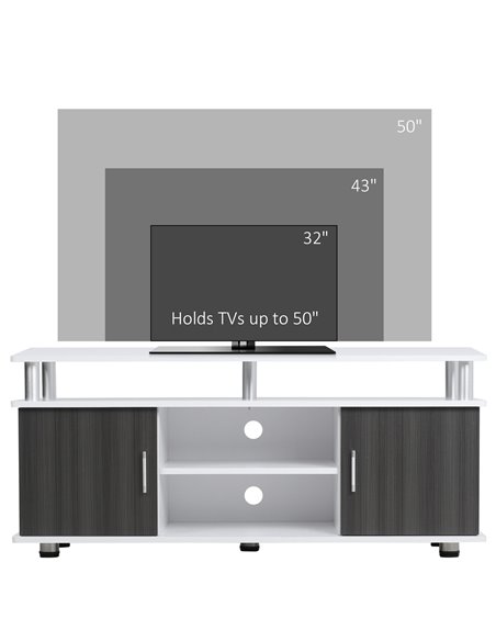 HOMCOM TV Cabinet Unit for TVs up to 55'' with Storage Shelf and Cupboards, Living Room Entertainment Center Media Console, Grey - pic 92588 | FastDaddyshop