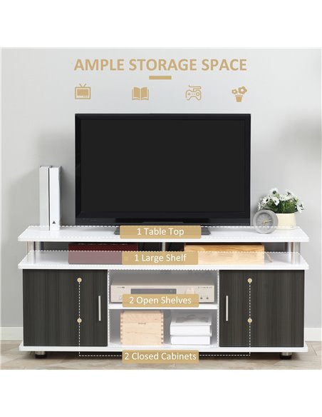 HOMCOM TV Cabinet Unit for TVs up to 55'' with Storage Shelf and Cupboards, Living Room Entertainment Center Media Console, Grey - pic 92589 | FastDaddyshop